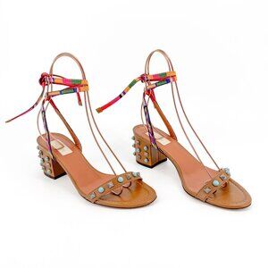 Valentino Garavani Rockstud Rolling Sandals EU 38.5 US 8.5 Brown Ankle Wrap